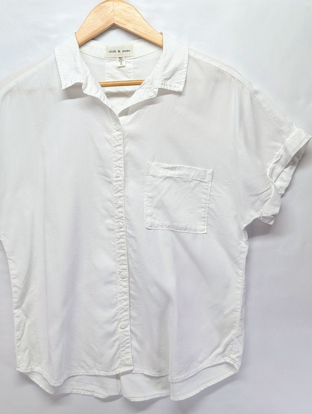 179-cloth & stone White Short Sleeve Casual Button-Down Shirt‎